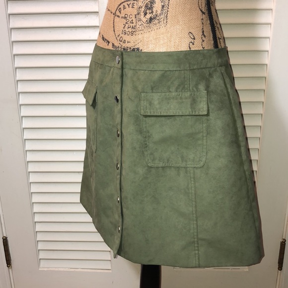 3/$20 - I❤️Ronson Army Green Vegan Suede Skirt - Picture 5 of 10